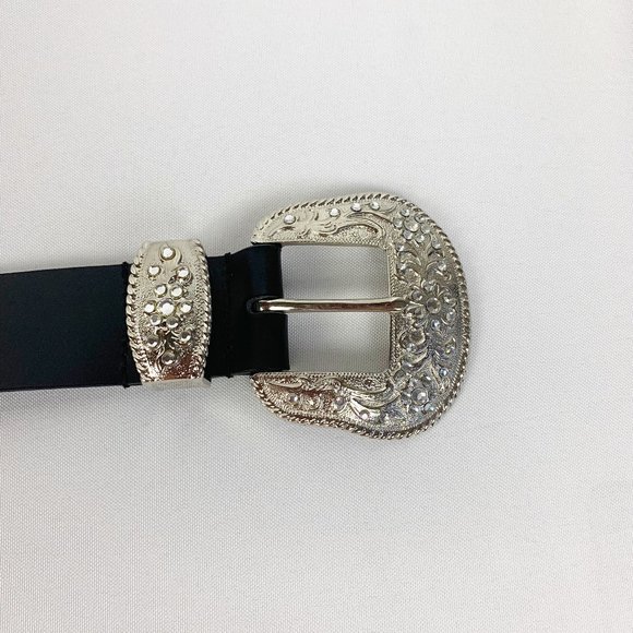 Black Genuine Leather Heavy Studded Crystal Belt M main image 6